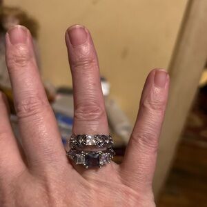 Elegant Silver and Purple Women's Ring Set